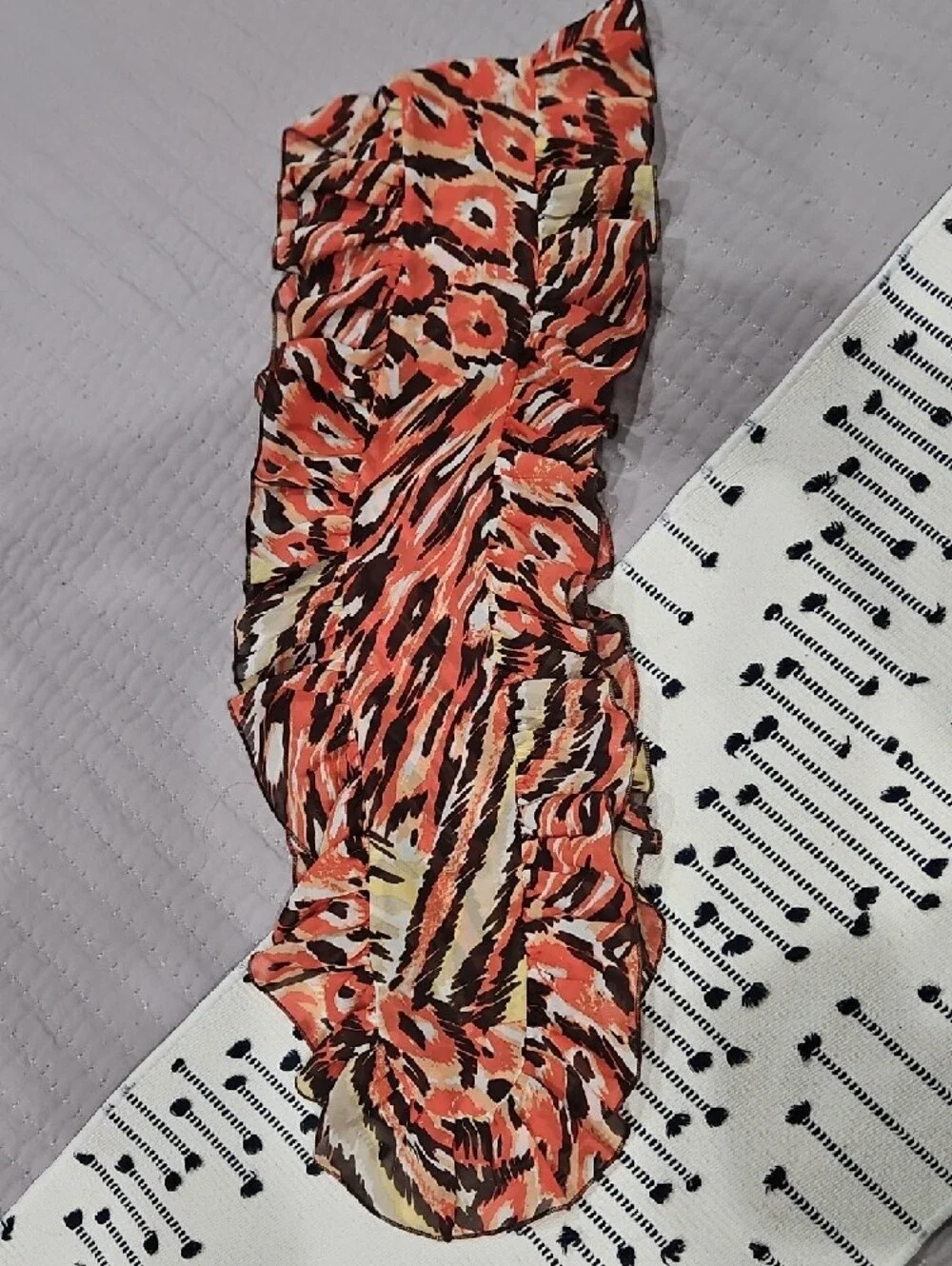 Chico's Ruffled Animal-Print Scarf in Coral, Brown & Cream